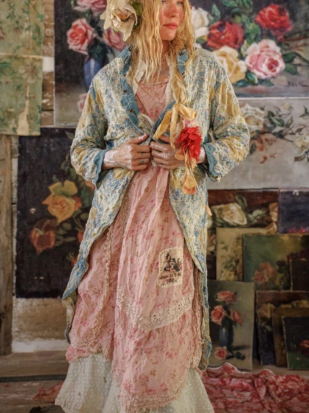 Magnolia Pearl Patchwork Blue,Yellow and Cream Quilted Emma Coat